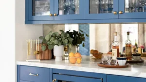 glass front kitchen cabinets storing kitchenware